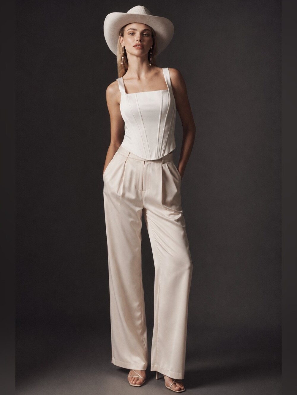 Mare Mare White Satin Structured Boned Corset Top M